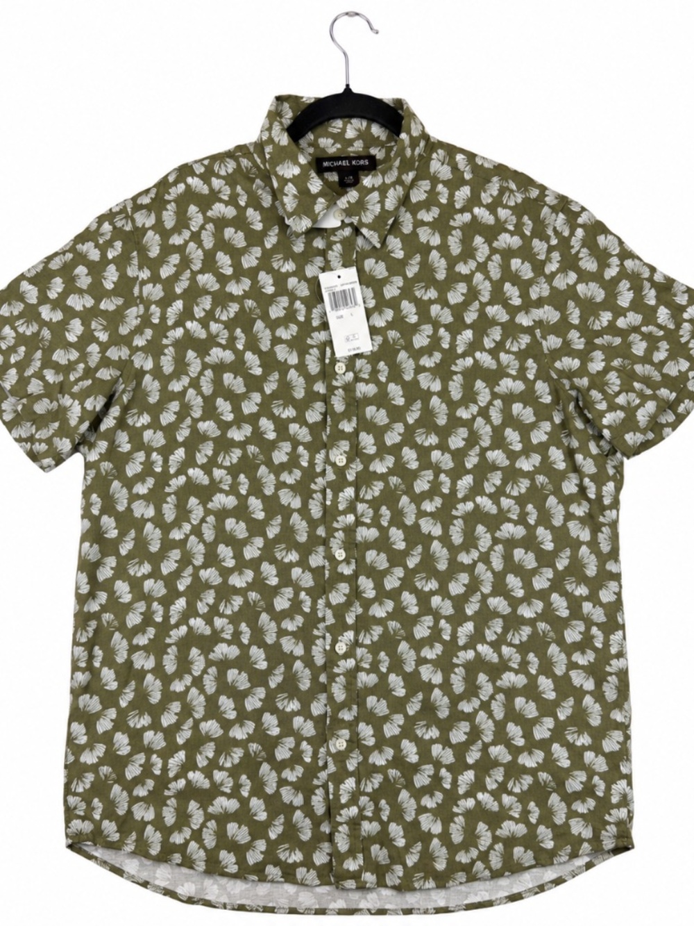 Share MICHAEL KORS Men's Short Sleeve Button Front Shirt L Safari Green Floral N
